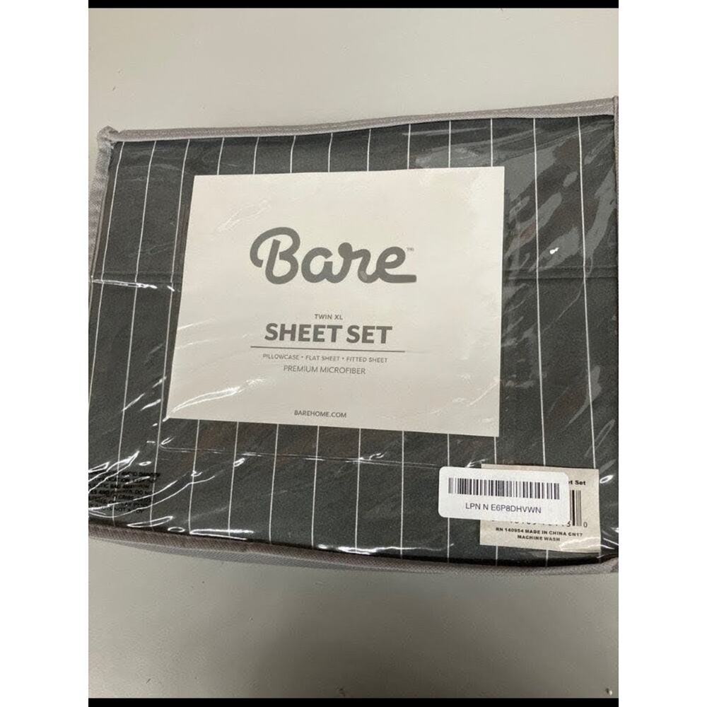 Bare Home Charcoal Pinstripe Cotton Sheet Set - Soft Bedding - Picture 3 of 3